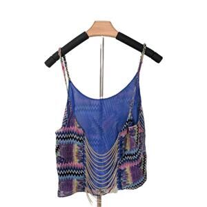 Bohemian Gold Chain Crop Festival Boho Beach Tank Top Cami Large